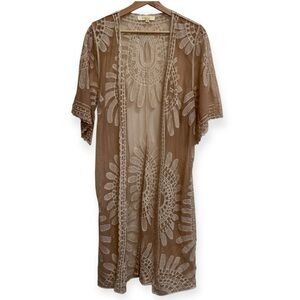 Rebellion Again Embroidered Mesh Lace Boho Kimono Cardigan Duster